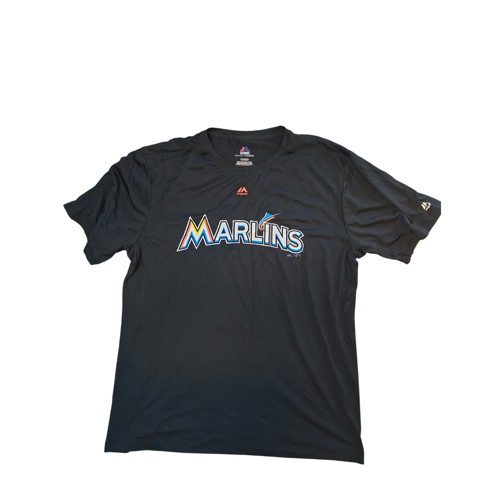Majestic Miami Marlins MLB Cool Base Black Graphic T-Shirt Size XL